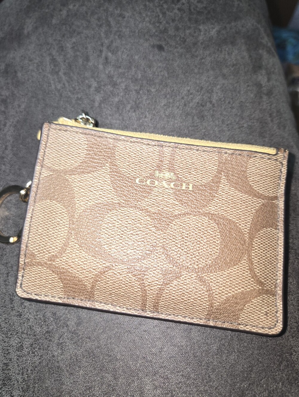 Coach Small Signature Zip Card Case in Tan and Brown Comes With COA Bag40